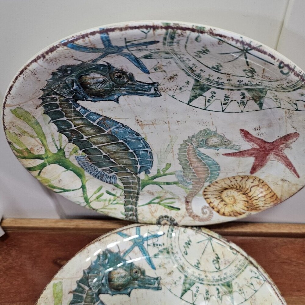 Pier 1 Spikey The Seahorse Melamine Plates 9in set-4 sea life shells unbreakabl - Picture 5 of 12